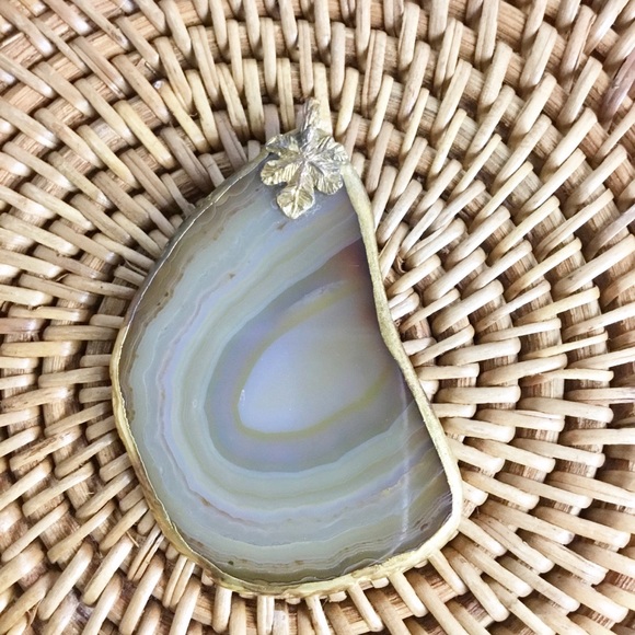 Vintage Agate Pendant Charm Large Gold Toned - Picture 3 of 3